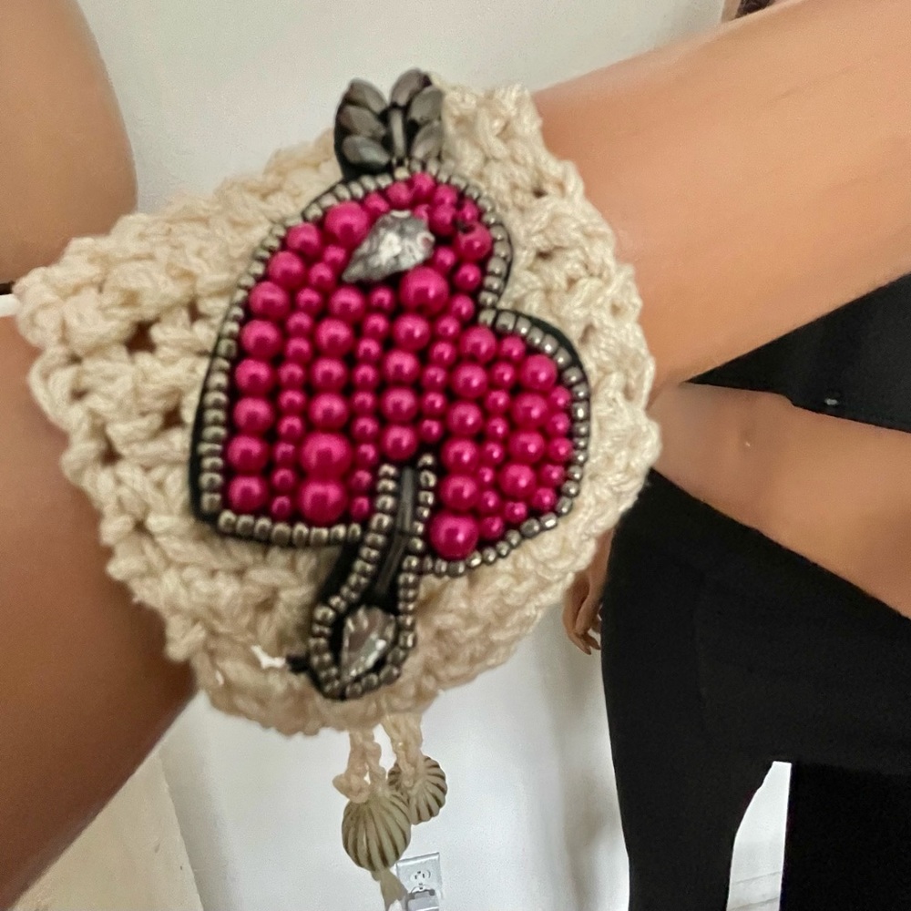 Hand Knits 2 Love Crochet Cotton Bracelet 3D Beaded Heart Arrow Love Bohemian